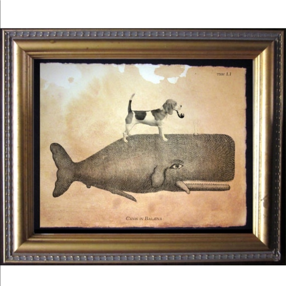 Beagle Dog on Whale Wall Art Print Tea stained